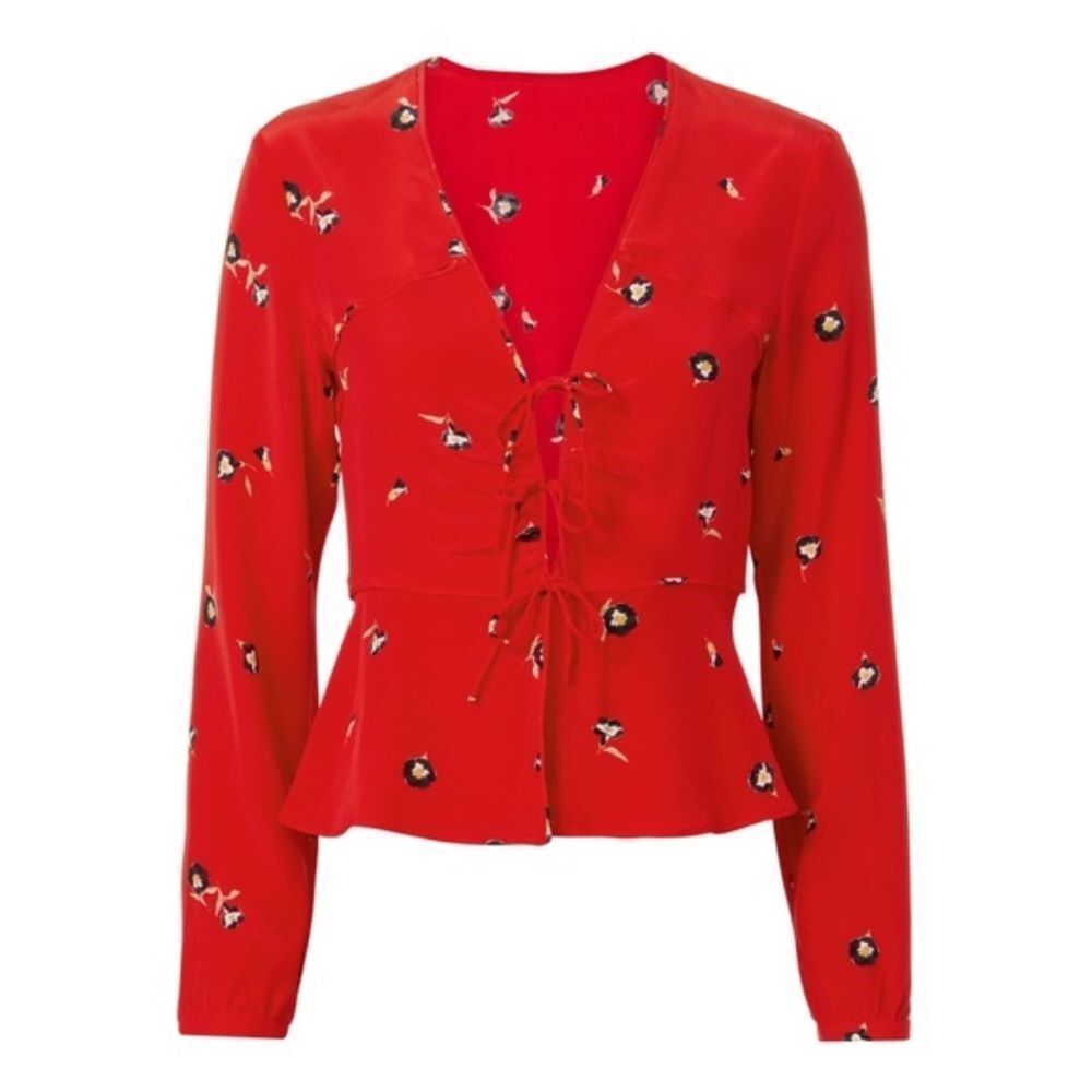 INTERMIX Silk Floral Tie Front Kirsten Blouse 4